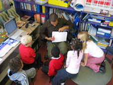 Schoolchildren work on animation